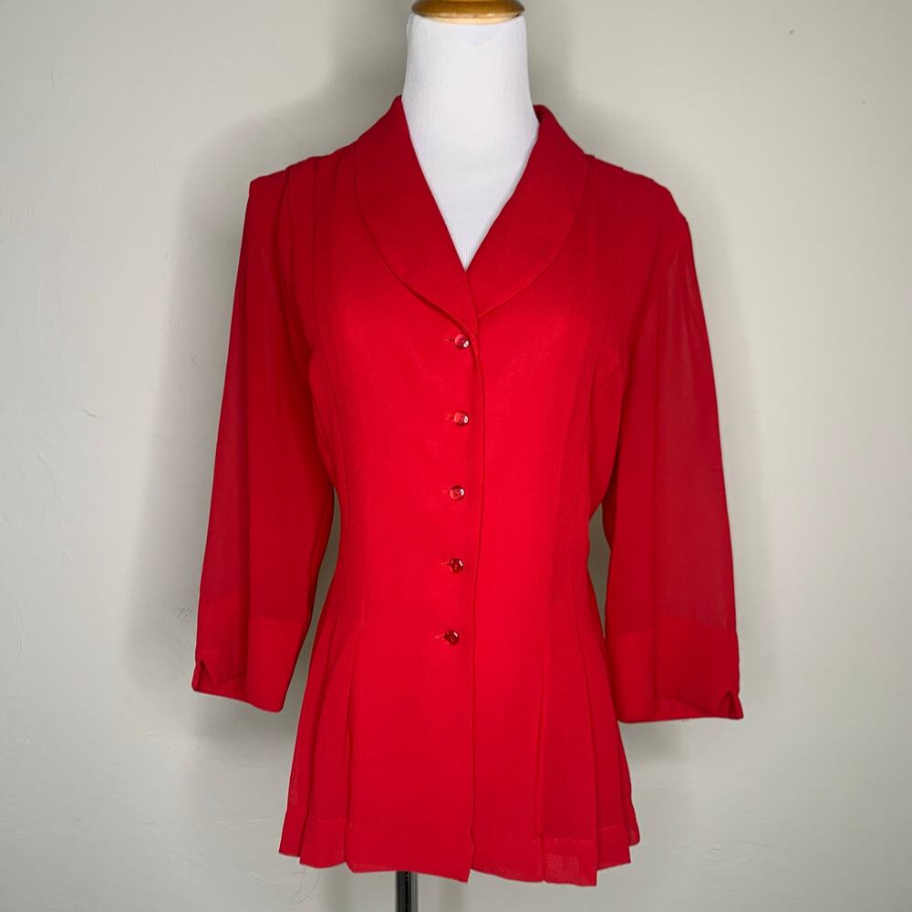 Vintage J. Taylor Red Blouse Sz 12 Pleat Light Jacket